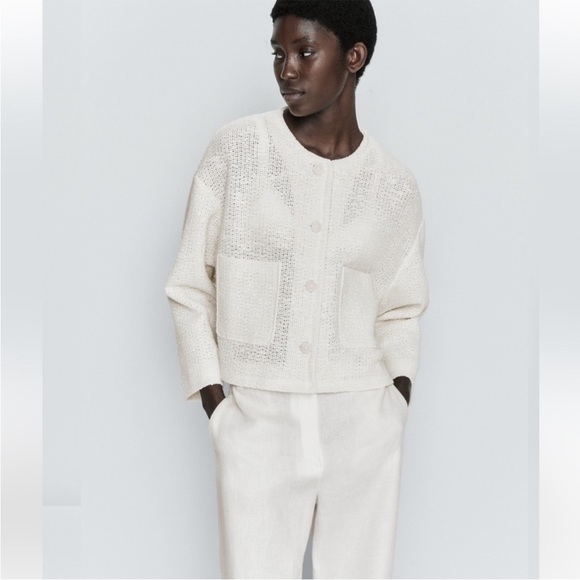 Massimo Dutti cropped jacket , white, M - Picture 4 of 8